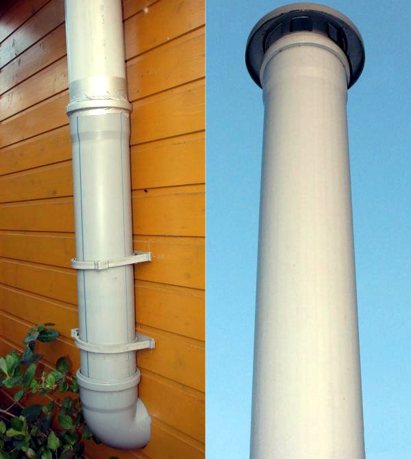 Anordnung der Belüftung aus Abwasserrohren: Zusammenbau eines Kunststoffsystems mit eigenen Händen