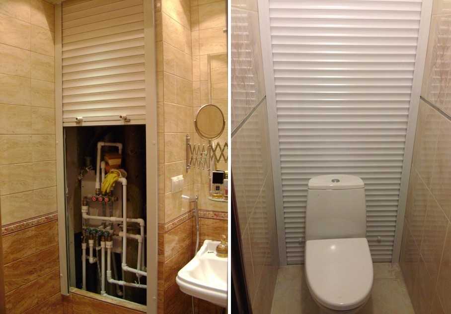 Trockenbaukasten in der Toilette (51 Fotos): Wie man mit eigenen Händen einen abnehmbaren Rohrschrank herstellt, wie man ihn richtig schließt, Herstellungs- und Installationsanweisungen