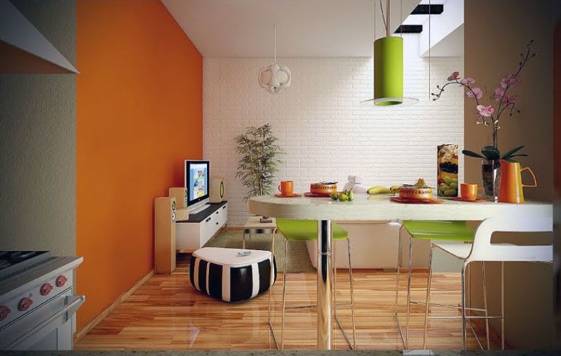 Tapet til et lille moderne køkken: udvider rummet og fanger lyset