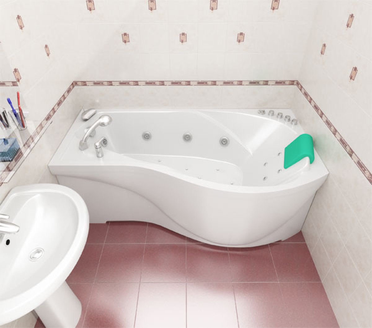 Designmerkmale einer kleinen Badewanne kombiniert mit einer Toilette in einem Standard-Chruschtschow