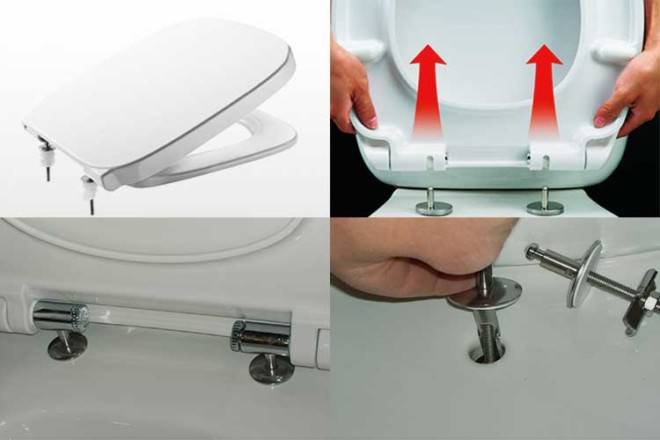 Befestigung von WC-Deckel und -Sitz: konventionelle Ausführung und mit Microlift