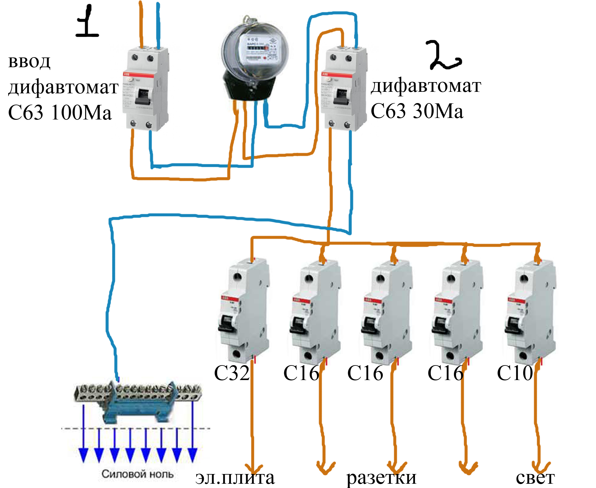 Anschließen eines Ouzo an ein einphasiges Netzwerk ohne Erdung: Diagramme + Arbeitsablauf