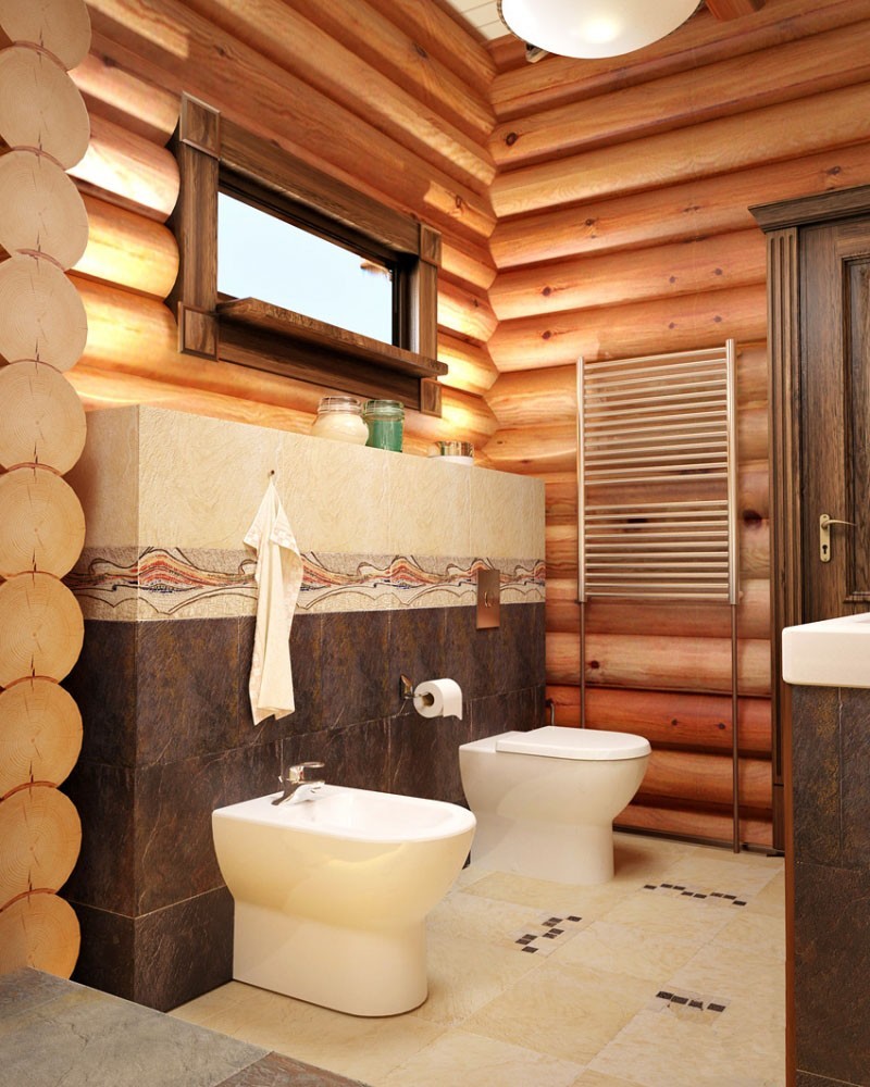 Badezimmer in einem Holzhaus: Regeln für Anordnung und Dekoration