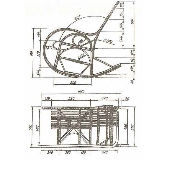 DIY-Schaukelstuhl: Eine Meisterklasse umfasst das Studieren eines Fotos, das Auswählen einer Zeichnung mit Abmessungen und das Vorbereiten einer Rebe, um Möbel selbst zu Hause herzustellen