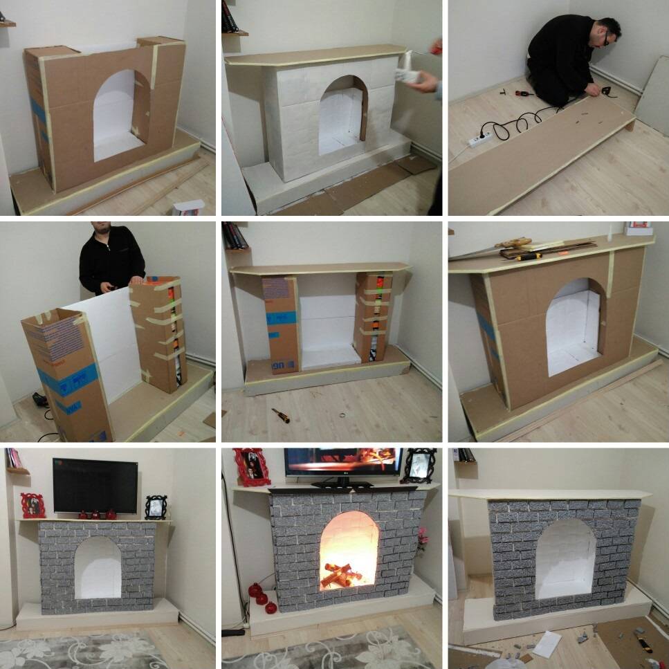 Falscher Kamin zum Selbermachen aus improvisierten Materialien: 140 Fotos im Innenraum, Montagevideo + Schritt-für-Schritt-Anleitung