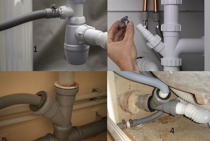 Die Höhe des Abflusses für die Waschmaschine in den Abwasserkanal in der Wand: An welchen Schlauch soll angeschlossen werden?