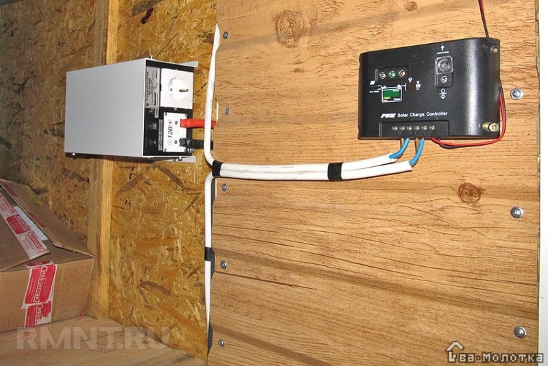 Tilslutningsdiagram for solpaneler: til controlleren, til batteriet og servicerede systemer